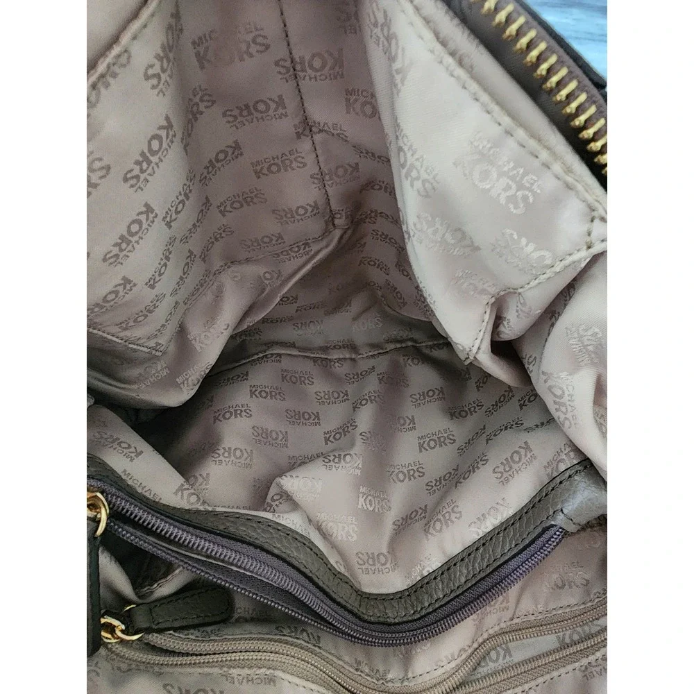 Michael Kors Naomi Taupe Pebbled Leather Braided Handle Satchel Crossbody Bag MK